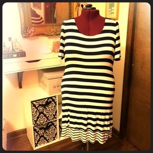 Navy and white striped dress